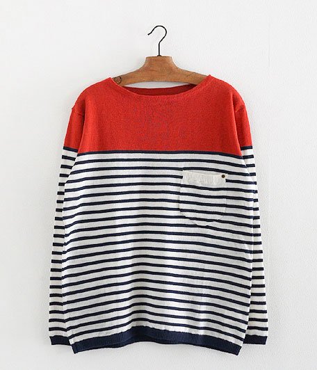  ANACHRONORM Clothing Border Boat Neck Sweater [RED]