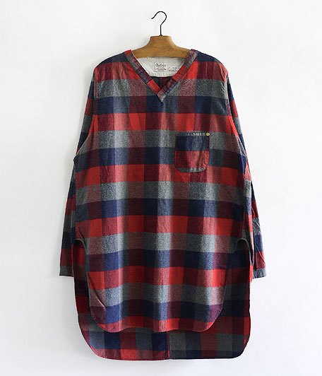  ANACHRONORM Clothing V Neck Flannel Check Long Shirt [RED]