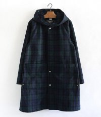  ANACHRONORM Clothing Check Melton Hooded Bench Coat [NAVY]