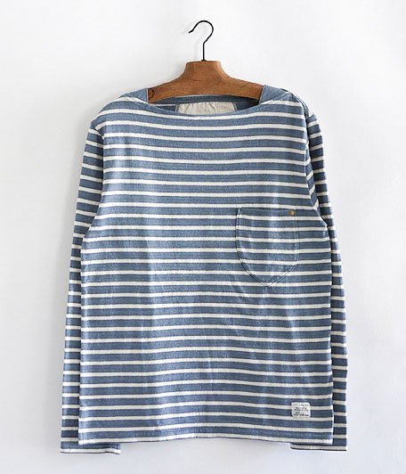  ANACHRONORM Border Jersey Boatneck L/S Tee [ STEEL BLUE / WHITE]