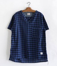  ANACHRONORM INDIGO CHECK V Neck S/S Shirt [INDIGO]