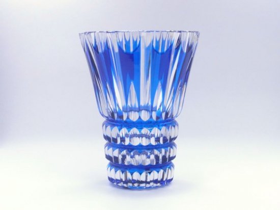 サンルイ 花瓶 ○ 丸型 青 ブルー 重厚 ベース ヴェース 被せグラス