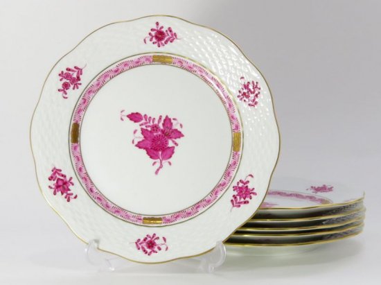 ヘレンド プレート アポニー ピンク デザートプレート 皿 6枚セット インドの華 HEREND 1級品 - アンティーク ヴィンテージの高級