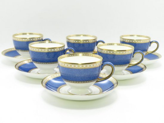 ウェッジウッド カップ＆ソーサー□ユーランダーパウダー ブルー コーヒーC&S 6客セット WEDGWOOD 1級品 - アンティーク  ヴィンテージの高級クリスタル 陶磁器｜グラスクラシック