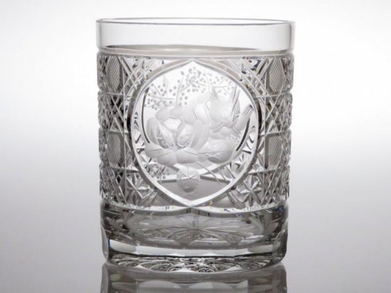 マイセンクリスタル グラス フラワー エングレーヴィング ロックグラス 9.5cm 花柄 マイセン Meissen - アンティーク