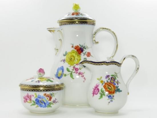 マイセン コバルトAカンテ カップ&ソーサー シュガーポット クリーマー 美品 マイセン セット□Aカンテ コーヒーポット シュガーポット