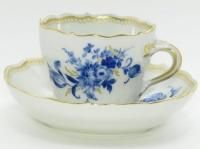 マイセン (Meissen) 金彩小花 ブルー ティーカップ&ソーサー