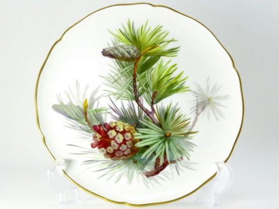 KPMベルリン プレート□植物画 金彩 飾り皿 プレート 松ぼっくり 葉 1 