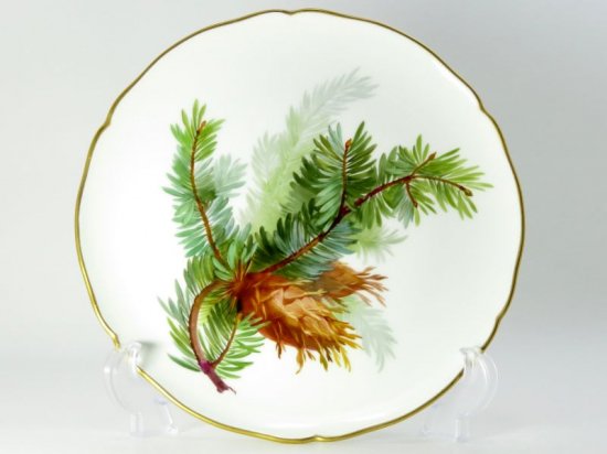 KPMベルリン プレート□植物画 金彩 飾り皿 プレート モミの木 針葉樹