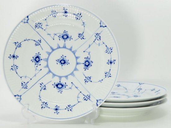 ロイヤルコペンハーゲン プレート■ブルーフルーテッド プレインレース ディナープレート 4枚セット 大皿 1級品