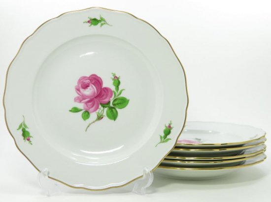 マイセン プレート■ピンクローズ ピンクのバラ ディナープレート 大皿 6枚セット Meissen 薔薇