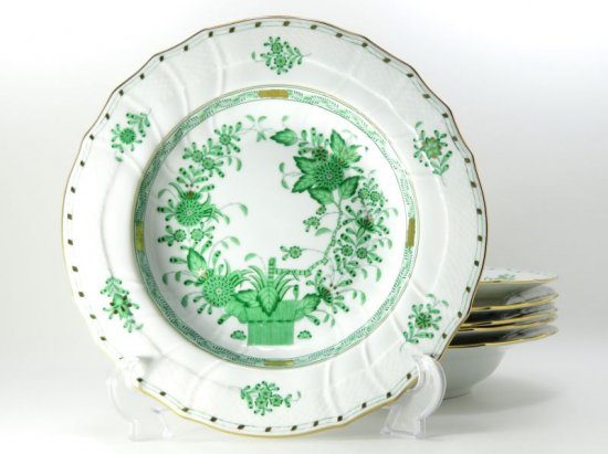 ヘレンド プレート□インドの華 グリーン スーププレート 皿 6枚セット