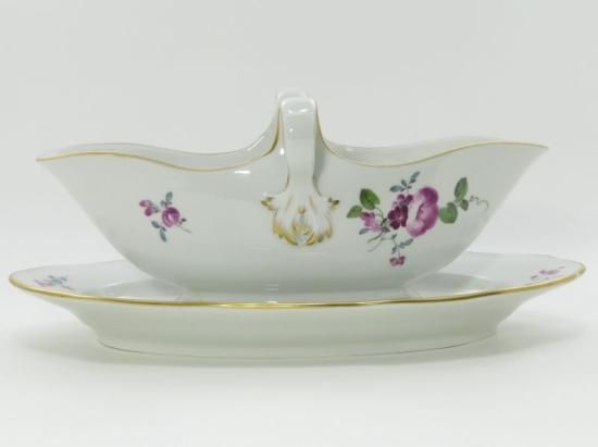 マイセン ピンクローズ プレートグレービーボードとスプーンセット 極