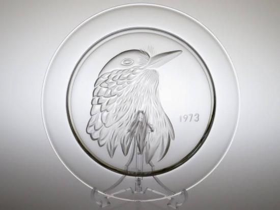 ラリック カケス（鳥） クリスタルガラス イヤープレート フランス アンティーク ラリック プレート ○ イヤー プレート 21.5cm クリスタル 皿