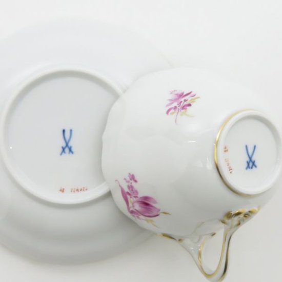 マイセン カップ&ソーサー□ カマイユ ベーシックフラワー ブーケ 四つ花 カンテ ピンク C&S 金彩 1客 Meissen 1級品 6 -  アンティーク ヴィンテージの高級クリスタル 陶磁器｜グラスクラシック