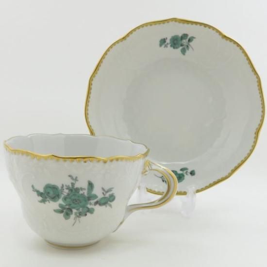 即日発送 マイセン 1客 洋食器 C&S グリーン カップ&ソーサー□ワトーの花 マイセン