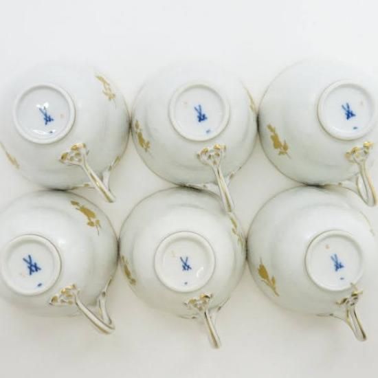 マイセン カップ&ソーサー□金色の花 C&S 洋食器 6客セット