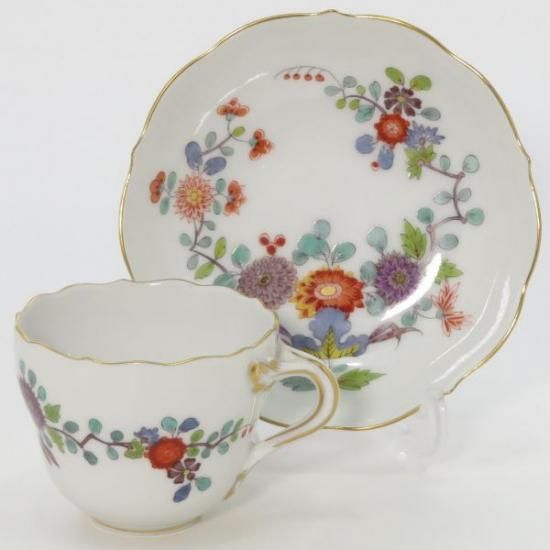 【マイセン】シノワズリ柿右衛門様式柴垣に松竹梅・鳥文スリーセット マイセン 茶器セット□シノワズリ 柿右衛門様式 花文絵図 C&S