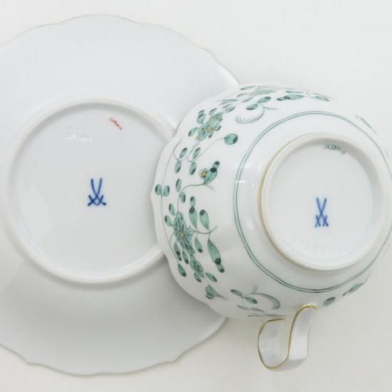 マイセン カップ&ソーサー□インドの華 リッチグリーン C&S 洋食