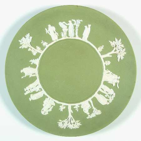 ウェッジウッド ケーキ皿 プレート 装飾 クリームカラーonセラドン アンティーク ヴィンテージの高級クリスタル 陶磁器 グラスクラシック