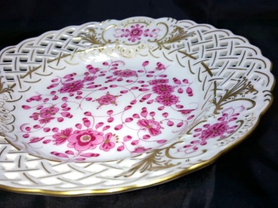 希少 美品 マイセン 1級品 インドの華 リッチピンク 透かし皿 飾り皿 