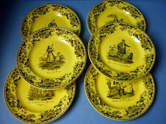 アンティーク 黄色の 陶皿 6枚 セット 絵皿 プレート 飾り皿 スペイン ...