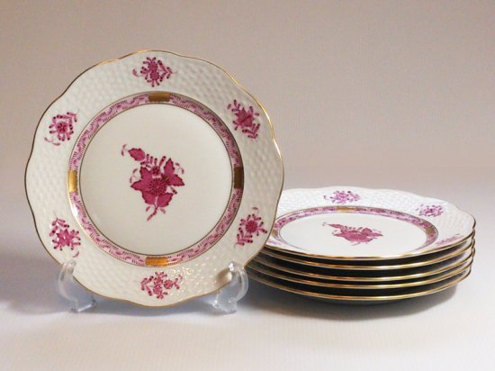 ヘレンド プレート アポニー ピンク サラダプレート インドの華 皿 6枚セット HEREND 1級 美品 - アンティーク ヴィンテージの