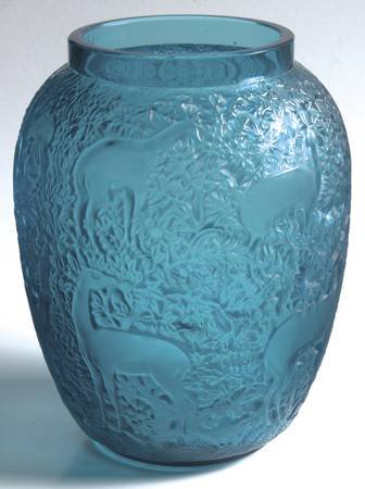 ラリック 花瓶 ビッシュ Biches フラワーベース 鹿 Deer 木 Wood クリスタル ターコイズブルー アンティーク ヴィンテージの高級クリスタル 陶磁器 グラスクラシック