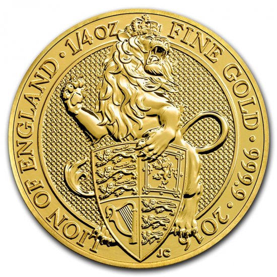 2016 イギリス 1/4オンス 金貨 クィーンズビースト (The Lion) （22mm