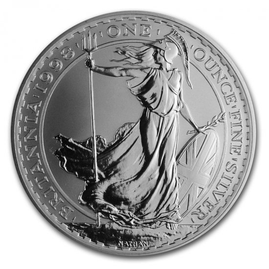 1998年イギリスブリタニア2ポンド銀貨 未使用、純銀  1オンス