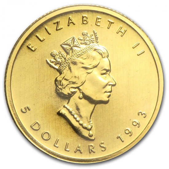 1993年 メイプルリーフ金貨 1/20oz - 旧貨幣/金貨/銀貨/記念硬貨