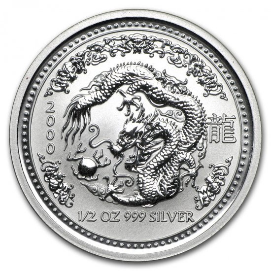 2000 オーストラリア 干支ドラゴン銀貨 1/2オンス クリアケース付き