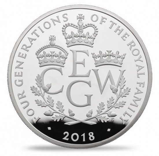 2018 イギリス 5オンス 銀貨 英国王室の4世代 プルーフ ケース付き