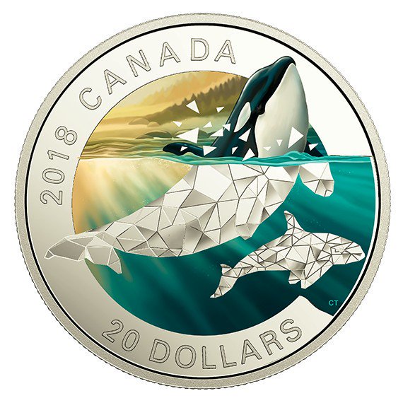 2018 カナダ 陰陽太極型 白黒龍虎図 1オンス プルーフカラー分割銀貨