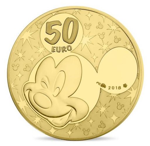 2018 フランス ミッキー＆フレンズ 50ユーロ金貨 1/4オンス プルーフ 