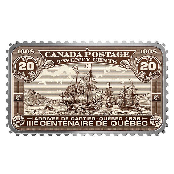 2018 カナダ カナダの歴史的切手：カルティエの到着 切手型銀貨 1