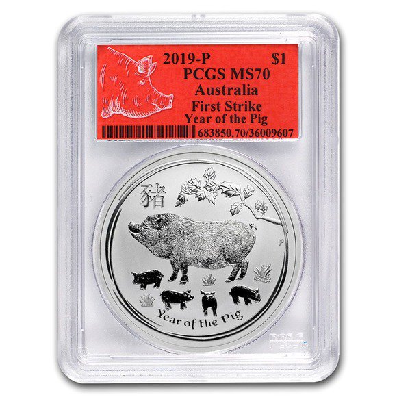 2019 オーストラリア 干支：亥(イノシシ)年 銀貨 1オンス MS-70 PCGS (FS、 Red Label) 新品未使用 【特選】 -  野口コイン株式会社