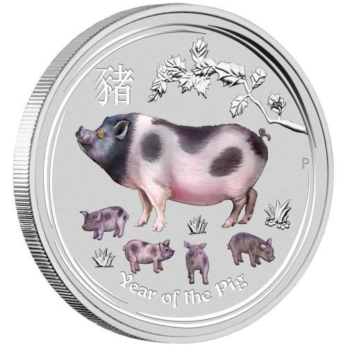 2019 オーストラリア 干支：亥(イノシシ)年 宝石付き彩色銀貨 1キロ 箱 