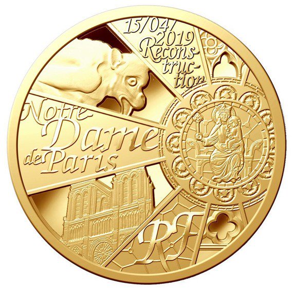 2019 フランス パリ・ノートルダム大聖堂復興 金貨 1/4オンス プルーフ