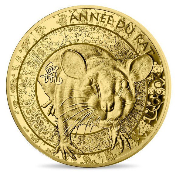 2020 フランス 干支：子(ネズミ)年 50ユーロ金貨 1/4オンス プルーフ 