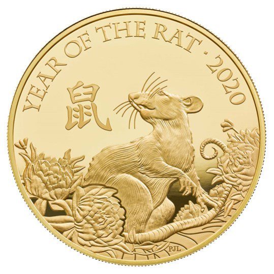 2020 イギリス 干支：子(ネズミ)年 金貨 5オンス プルーフ 箱とクリア