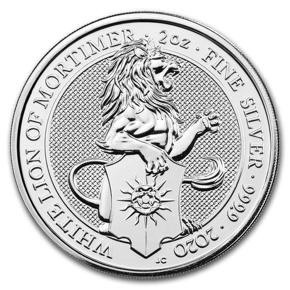 2020 イギリス クィーンズビースト：モーティマーのホワイトライオン 銀貨 2オンス 新品未使用 - 野口コイン株式会社