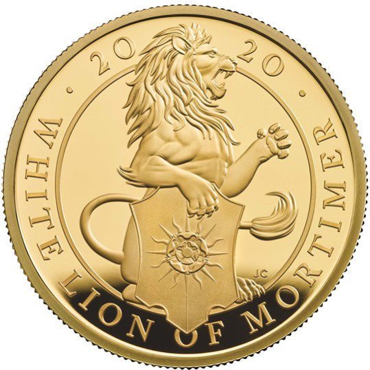 2020 イギリス クィーンズビースト：モーティマーのホワイトライオン 金貨 1オンス プルーフ 箱とクリアケース付き 新品未使用 【PR