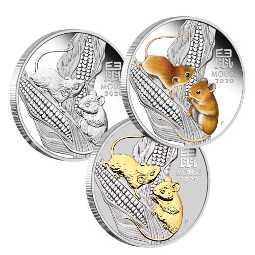 2020 ツバル　干支：子年 4分円銀貨セット　計4オンス　プルーフ　新品未使用9999％の純銀製大きさ