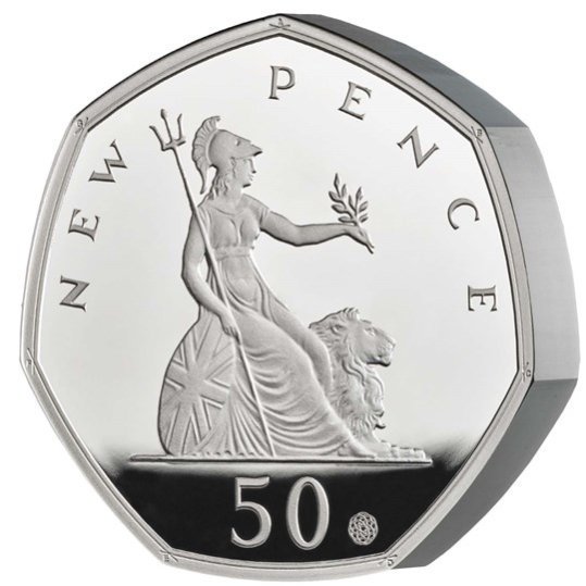 2019 イギリス 50ペンス発行50周年記念 50ペンス銀貨 ピエフォー(厚手型) プルーフ 箱とクリアケース付き 【Proof】 新品未使用 -  野口コイン株式会社