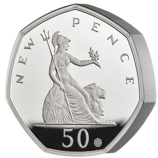 2019 イギリス 50ペンス発行50周年記念 50ペンス銀貨 プルーフ 箱 