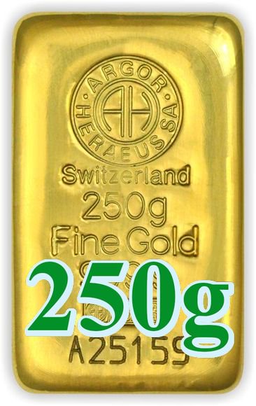 250 グラム スイス アルゴア製 ゴールドバー 99.99% （鋳造） - 野口