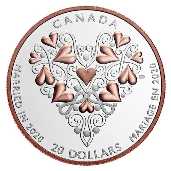2020 カナダ 結婚ご祝儀 20ドル銀貨 1オンス プルーフ 箱とクリアケース付き 【Proof】 新品未使用 - 野口コイン株式会社