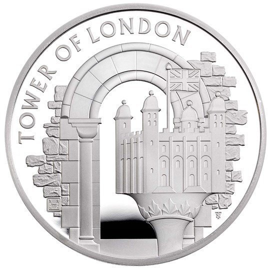 2020 イギリス ロンドン塔：ホワイトタワー 5ポンド銀貨 プルーフ 箱と