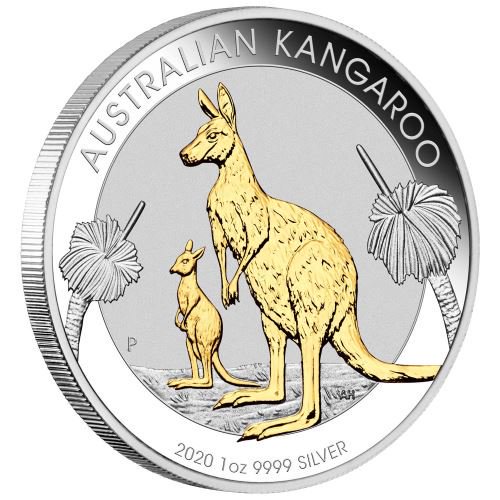 2020 オーストラリア カンガルー銀貨 金メッキ 1オンス 箱とクリア